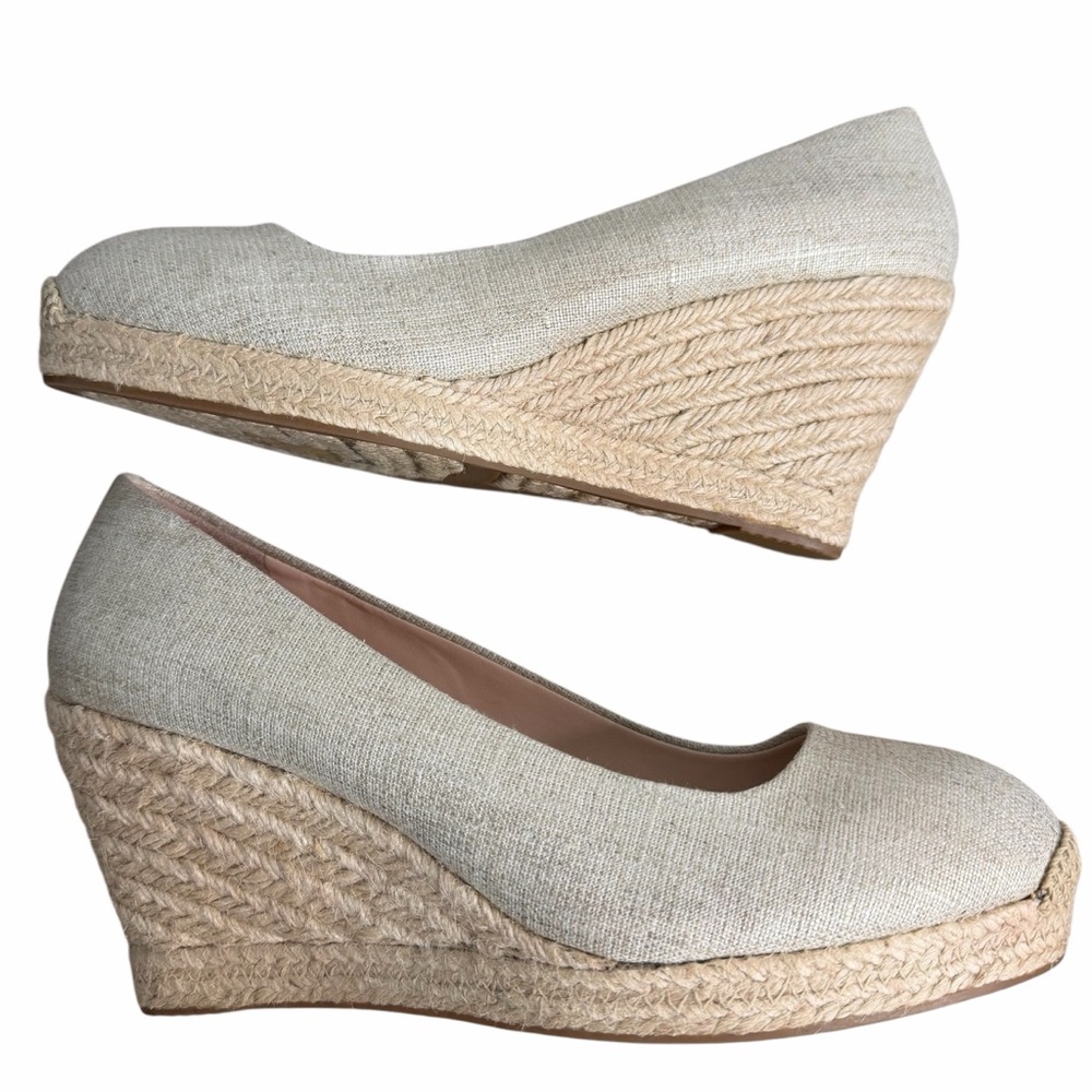 J. Crew Seville Wedge Espadrilles size 10 Metallic Canvas Jute Shoes MSRP $350